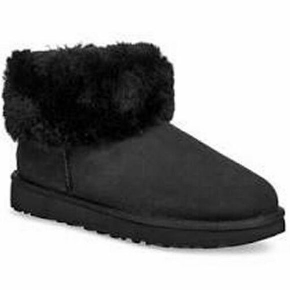 UGG Classic Mini Fluff Genuine Shearling Bootie Black 9 1106757 - Picture 1 of 10